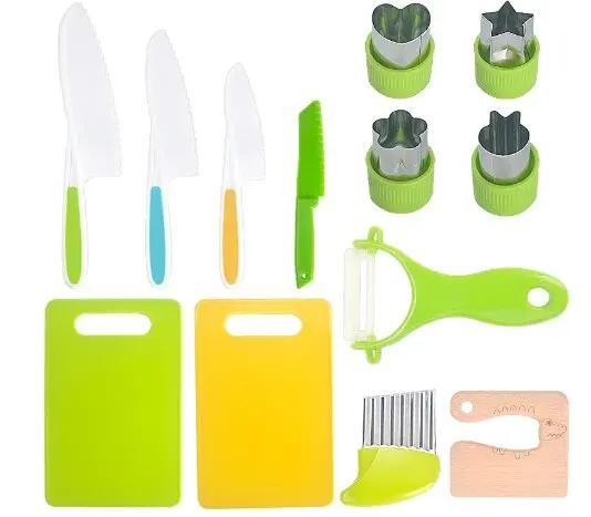 

Kids Cooking Cutter Set Kids Knife Toddler Cutter Plastic Cake Fruit Knives Children DIY Peeler Tools Kitchen Accessories зелений