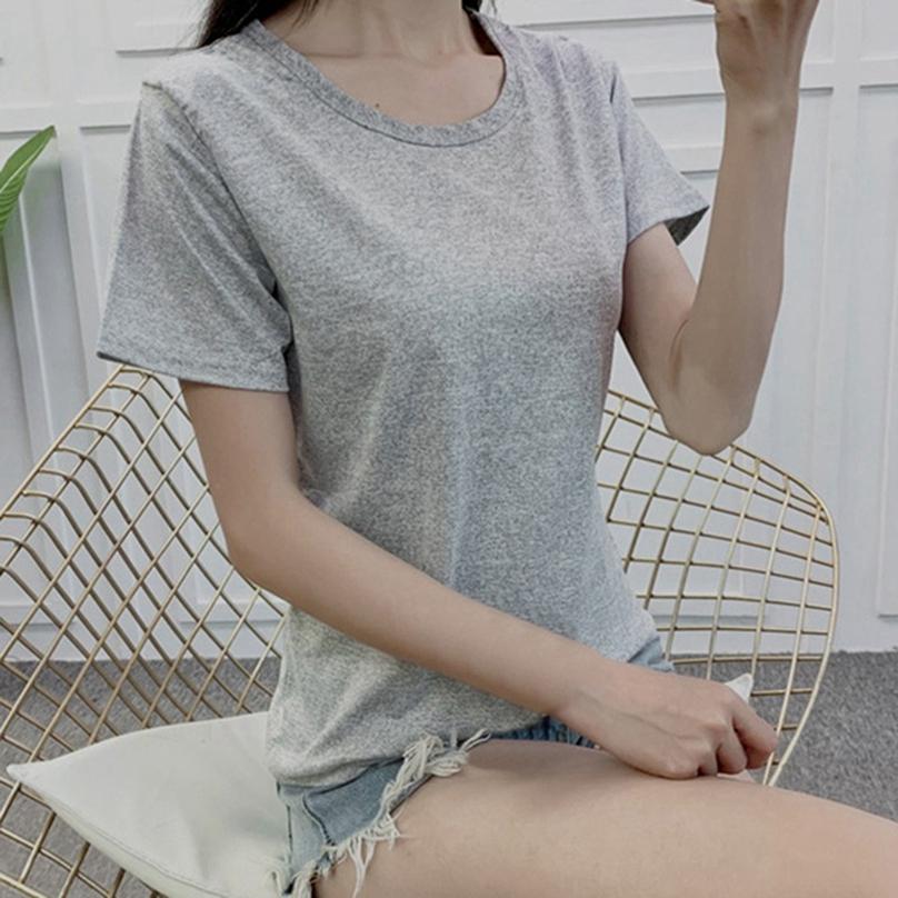 Fashion Women Summer Solid Color Top Short Sleeve Round Neck Pullover T-Shirt