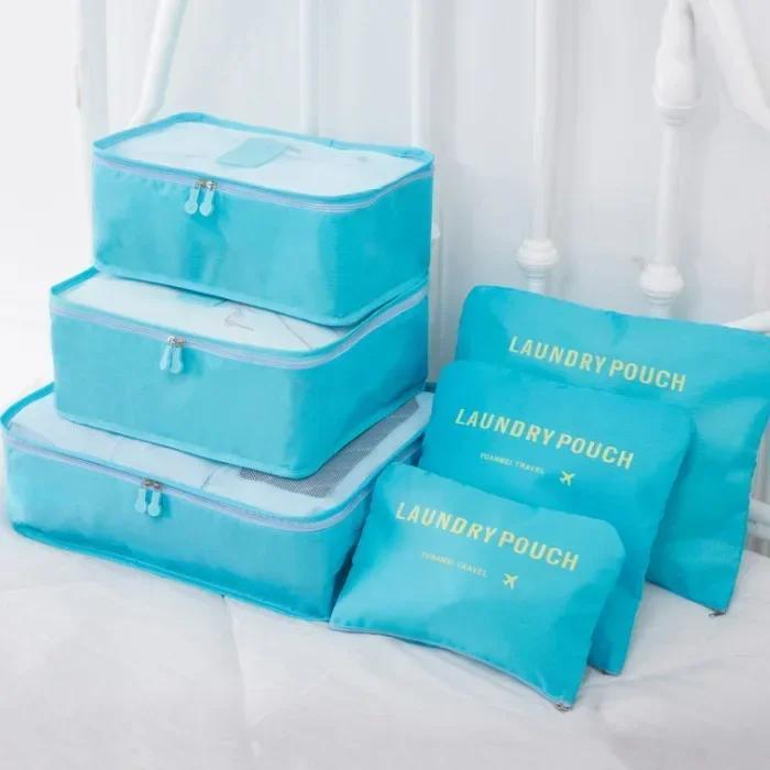 6 Pcs/Set Travel Organizer Storage Bag Set Bedroom Living Room Home Closet Bags Clothes Organization Pouch Suitcase Solid Color