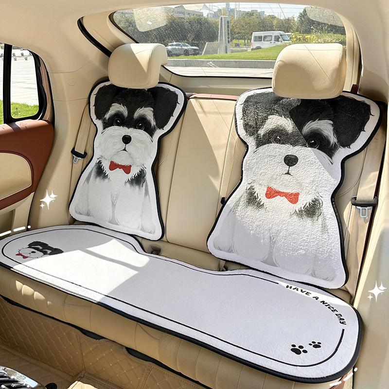 Niedliches Welpen Autositzkissen Plüsch Dick Warm Autositz Nackenkissen Winter Anti-Rutsch Autositzbezug Rückenkissen Lendenwirbelstütze