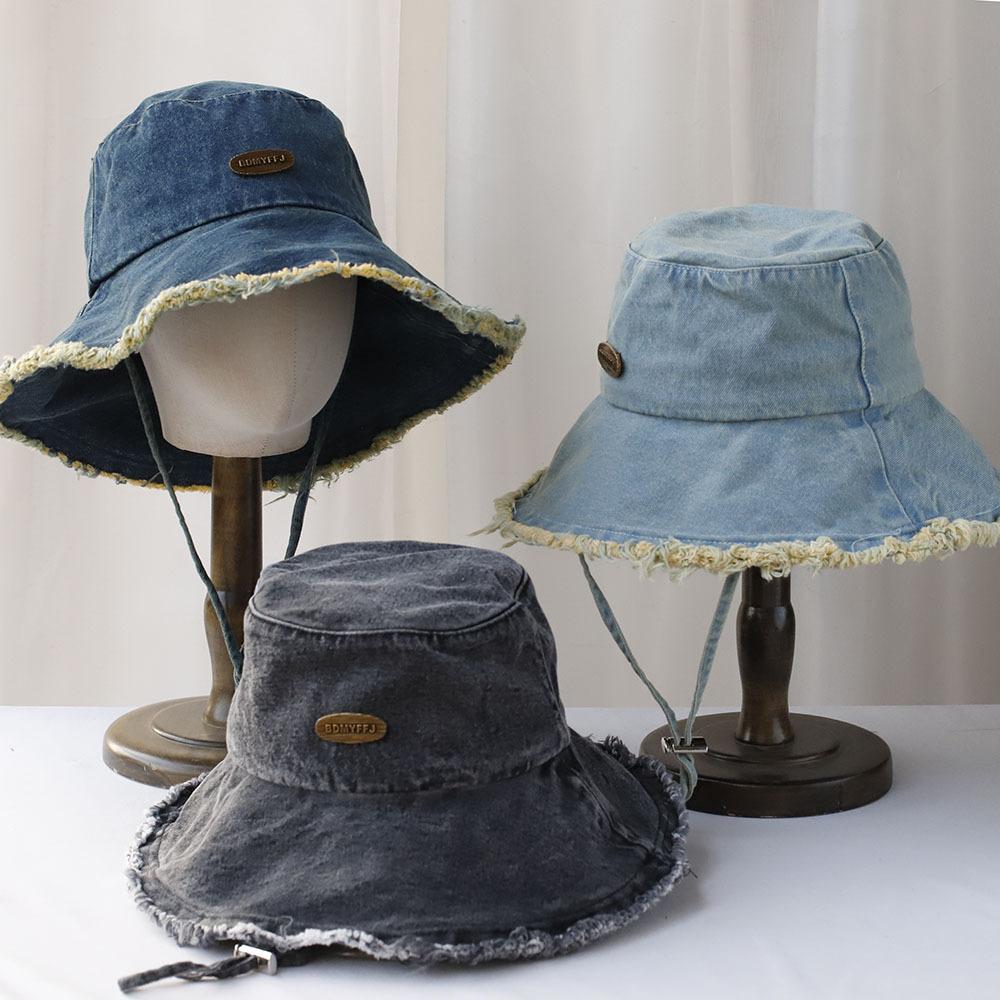 Spring New Pocket Design Denim Fisherman Hat Women Retro Big Head Circumference Sunshade Bucket Hat Basin Hat