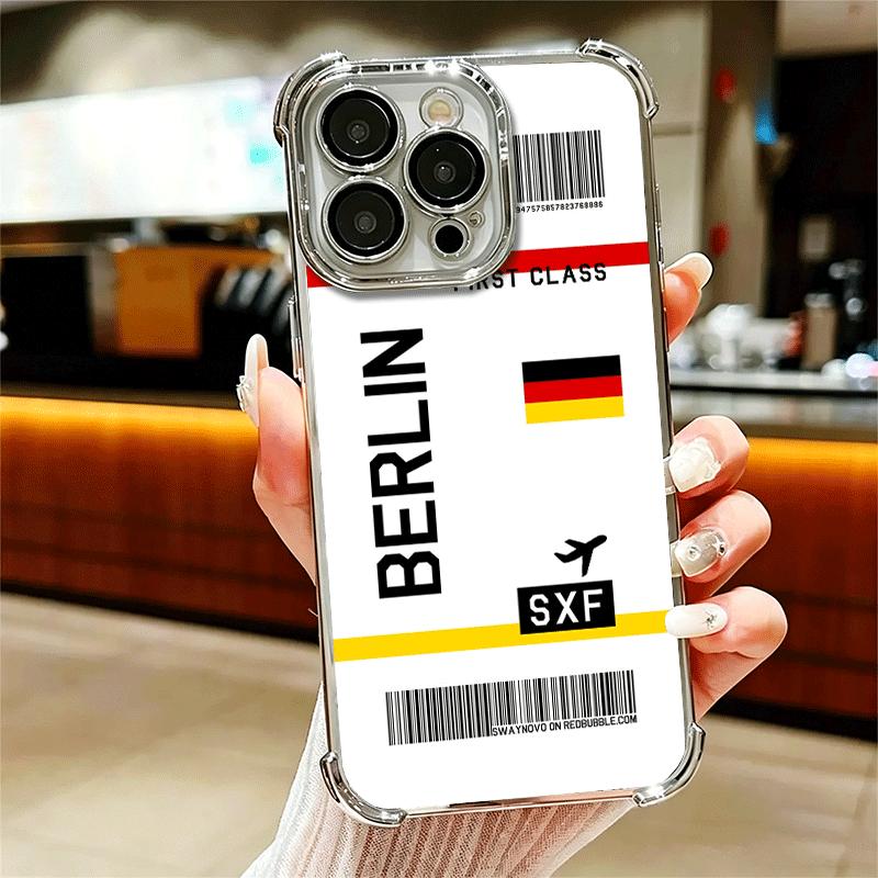 

Travel Air Ticket Label Soft Phone Case For iPhone 15 16 17 Air 14 Pro Max 16E Plus 13 12 Mini Plating Anti-Fall Fundas iPhone 13