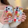 Color Patchwork Plaid Little Bear Magnetic Stand Case for iPhone 17/16 Pro Max & 15 Pro