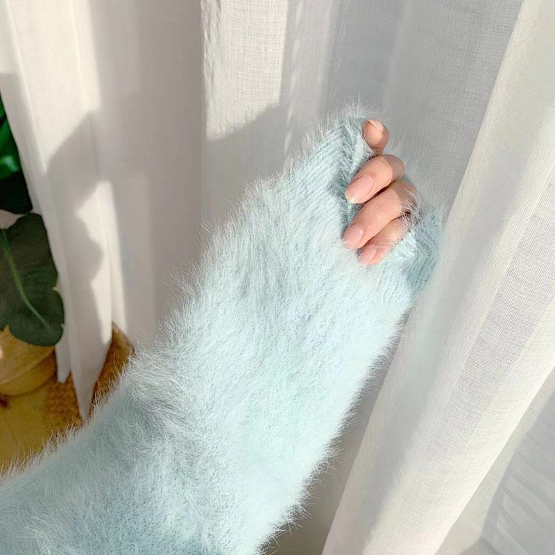 Svetry s výstřihem do V Imitace norky Ženy Pletené svetry zahuštěné Dámské Podzim Zima Teplé Jednobarevné Volné Ležérní svetry