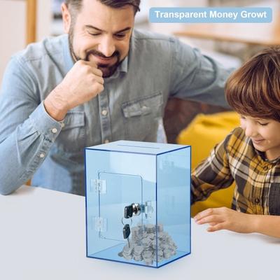 Clear Acrylic Piggy Bank with Key Kids Adults Money Saving Box