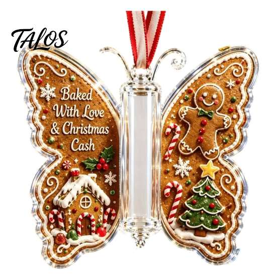 Santa Claus Ornament Christmas Cash Gift Ornament, Acrylic Butterfly Money Holder with Built‑in Unique Gifts Clear Compartment, Holiday Hanging for
