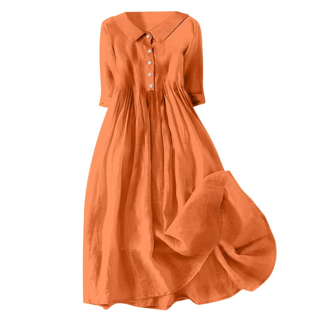 Women's Shirt Collar Button Front Midi Dress with Belt Casual A-Line Summer Dress Multiple Colors