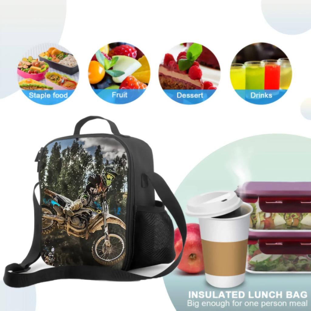 Jumping Motocross Rider Lunch Box Insulated Meal Bag Exciting Motorcycle Race Lunch Bag Food Container for School Travel Picnic