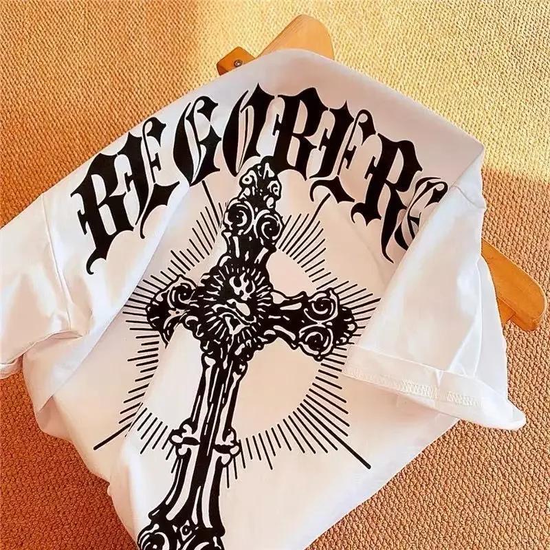 

Европейская и американская футболка с графическим принтом крестов Харадзюку, модная футболка Y2K в уличном стиле, ретро, хип-хоп, мужская и женская, топ#Цвет S