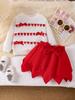 European and American Girls' White Long-Sleeve Top with Red Skirt Set