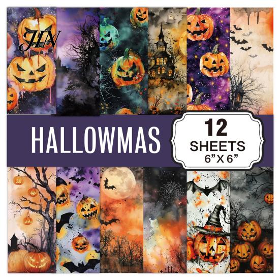 Thick Scrapbook Paper 12 Sheets Purple Gothic Halloween Paper, Double Sided Decorative Craft Holiday Themed for Card Making, Origami, DIY Projects,