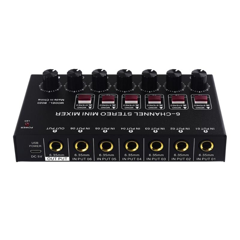 Stereo 6 Channel Mixer Sound Mixer 6 Stereo Distributor Volumes Control Mixing for Electric Guitar Keyboards Drum