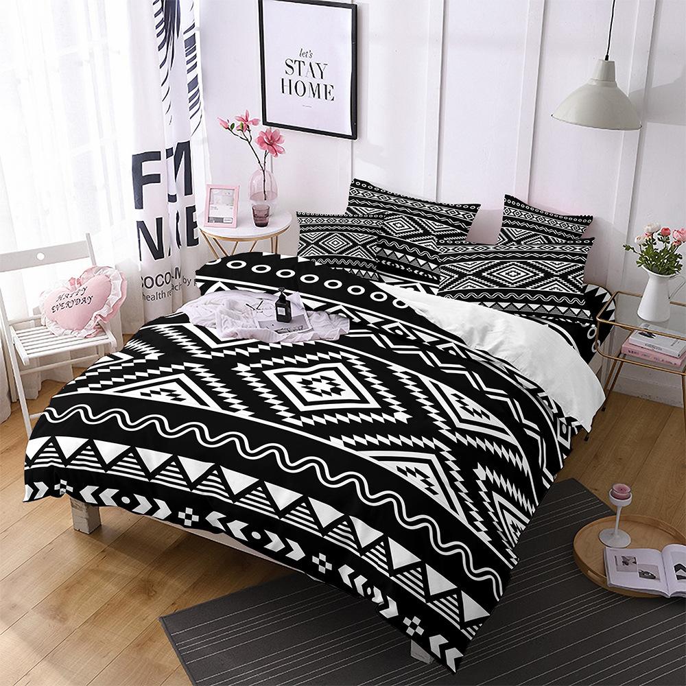 

Bedding Four-Piece Digital Printing Black And White Lines Ethnic Style Grinding Three-Piece Set EU Twin 135x200cm