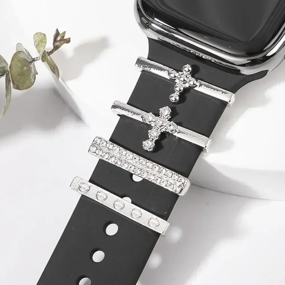 Metal Charms Watch Band Decoration Ring For Apple Diamond Ornament For Iwatch Bracelet Silicone Strap Jewelry Accessories