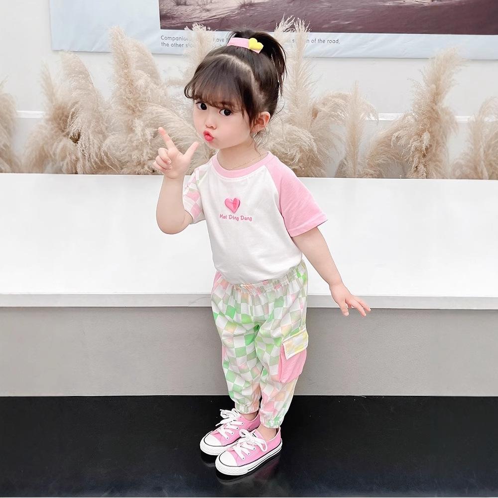 Girls Summer Short Sleeve Sporty Two Piece Outfit