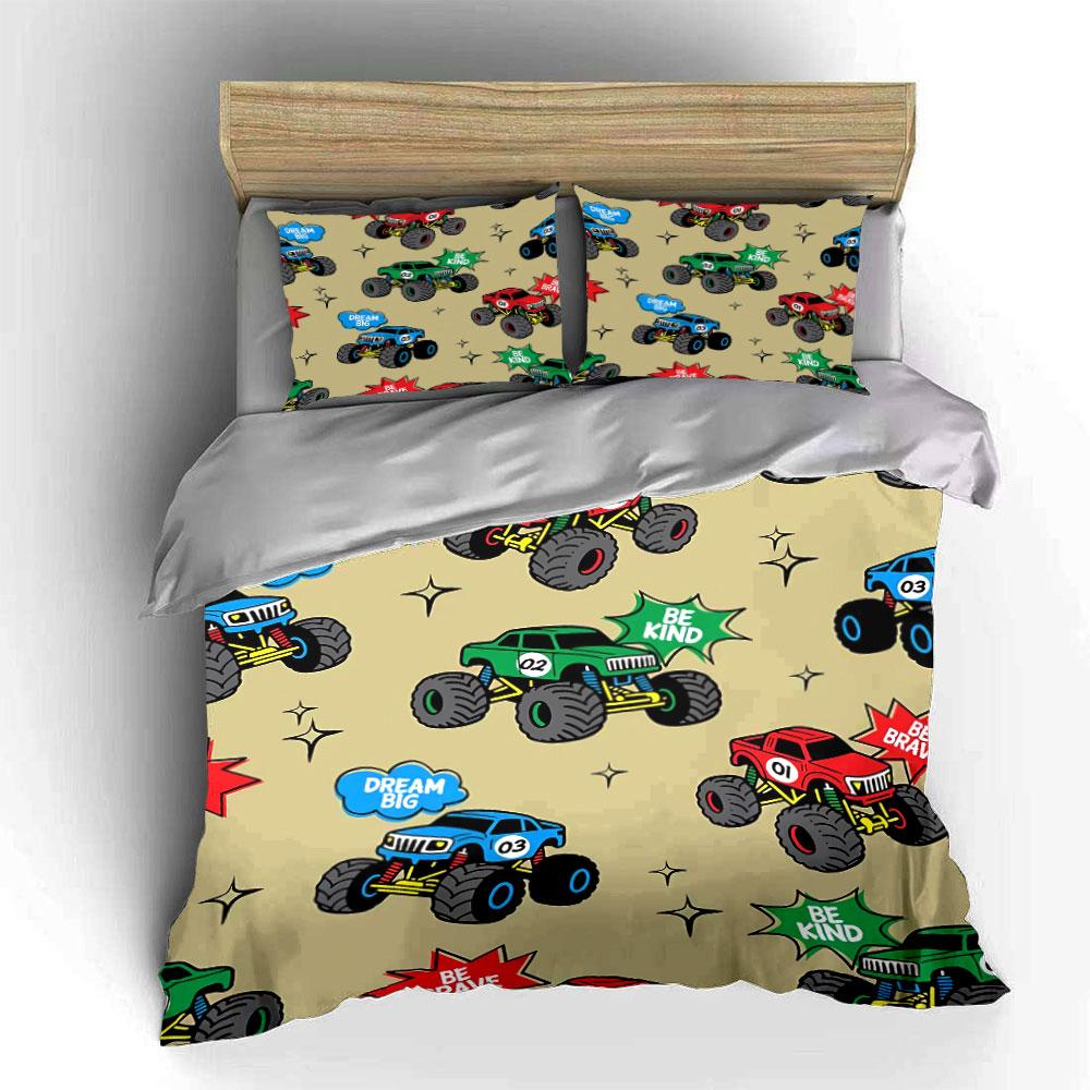 Monster Trucks with Inspiring Quotes Bedding Duvet Cover Set Duvet Cover Pillowcases (1*Duvet Cover 2*Pillowcases, without duvet insert)