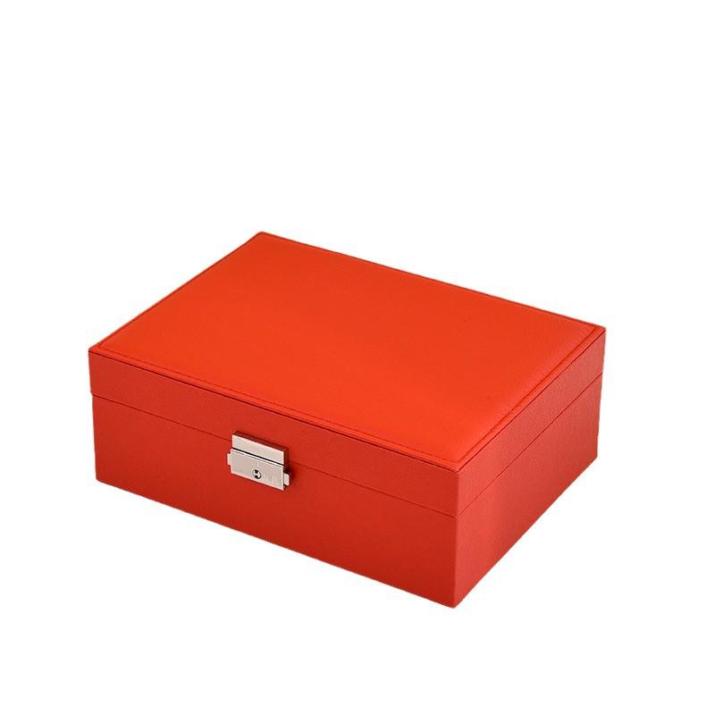 Double Layer Leather Jewelry Box with Lock - Large Capacity for Rings, Necklaces, Bracelets, and Earrings