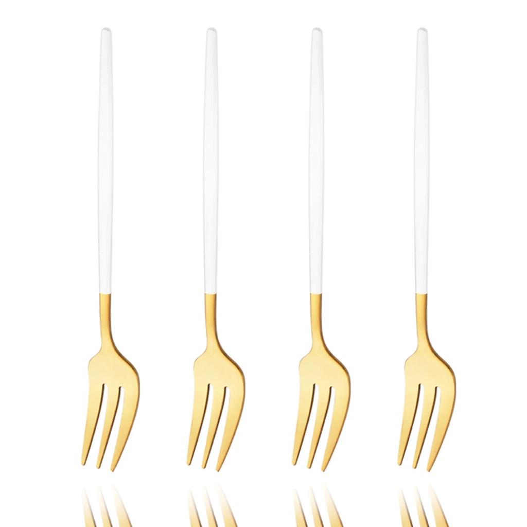 4Pcs Stainless Steel Tea Forks Black Gold Cake Fork Snack Salad Coffee Fruit Fork Mirror Cutlery Tableware Set Kitchen Utensils