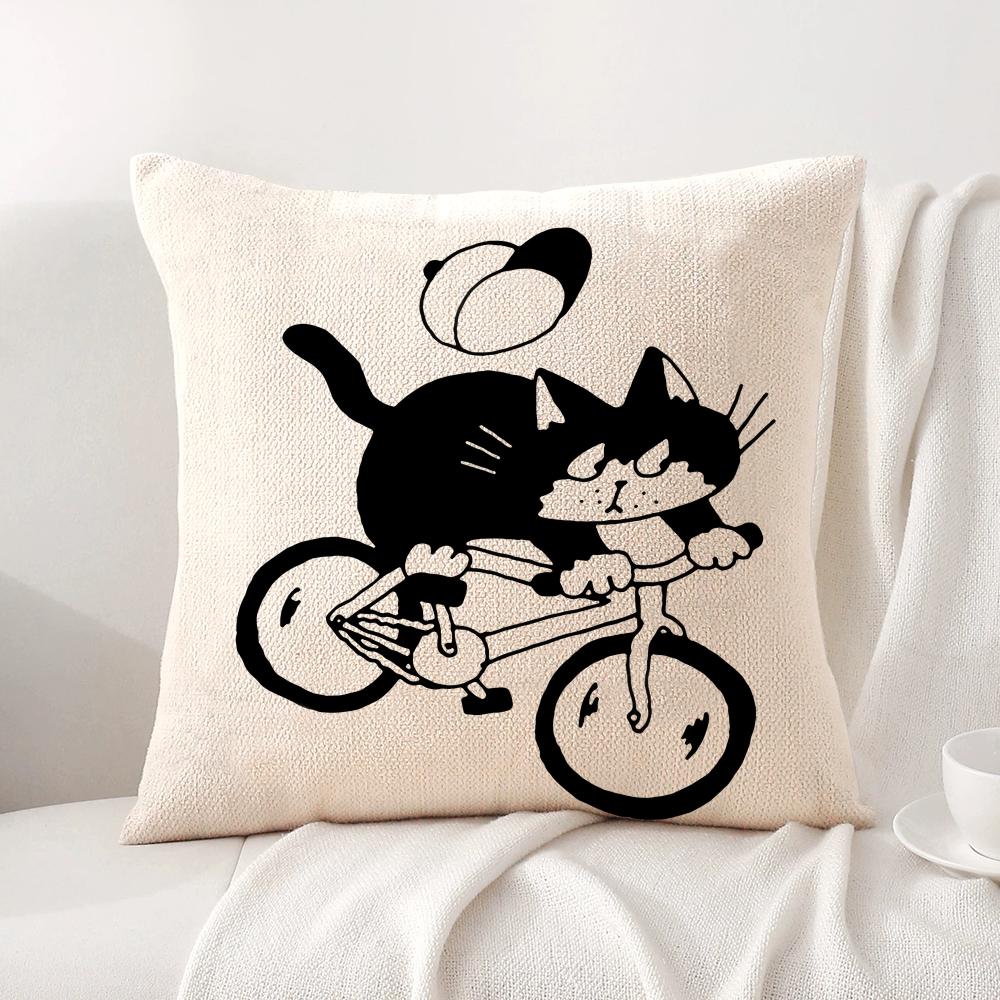 

Cute cat illustrations Cushion Cover Natural Linen Organic Fabric DoubleSided Printing Sofa Home Decor Breathable Bed Pillow 30x30cm