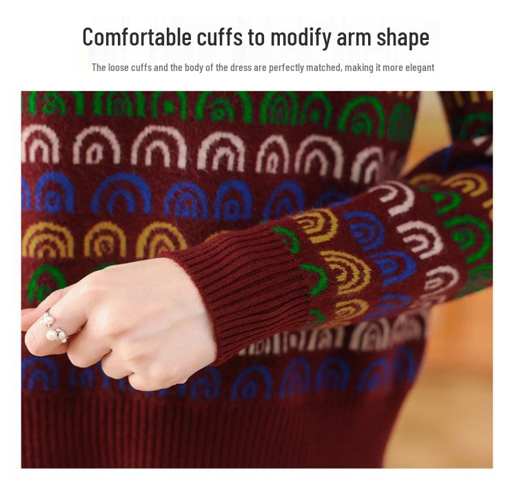 Women's Jacquard Knit Sweater - Loose Fit, Plus Size, Autumn/Winter Base Layer, New Style for Middle-Aged Moms