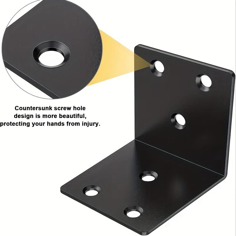 70pcs Black L-Shaped Iron Corner Brackets 6-Hole Right Angle Supports for Furniture Repair Table Chairs Bed Frame