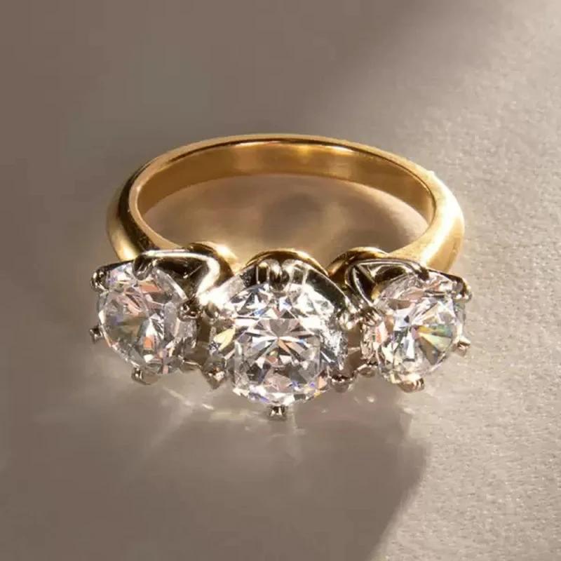 Elegant Women Rings Metal Finger Accessories Inlaid Three Sparkling CZ for Wedding Daily Party Chic Jewelry