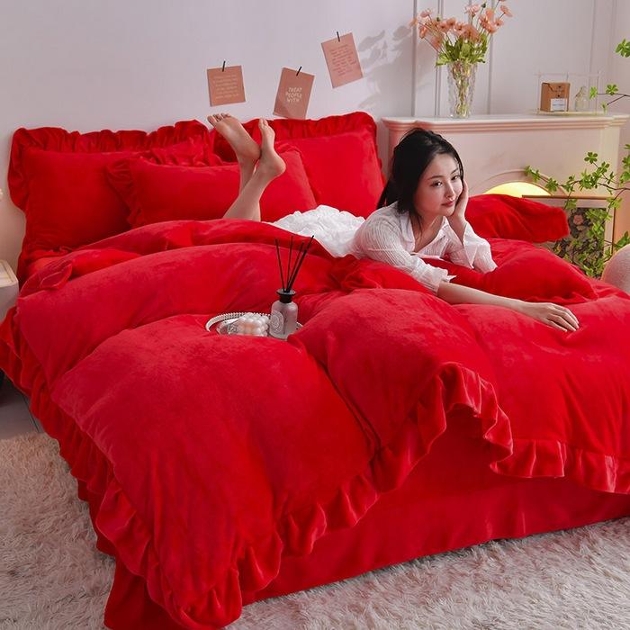 

Thickened Milk Fleece Four-Piece Set, Flange Fleece Coral Fleece Quilt Cover, Bed Sheet, Bedding 2.0 meters 4pc (quilt cover 220 * 240)