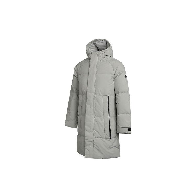 adidas Solid Color Zipper Hooded Down Jacket Gray Men's FT2489
