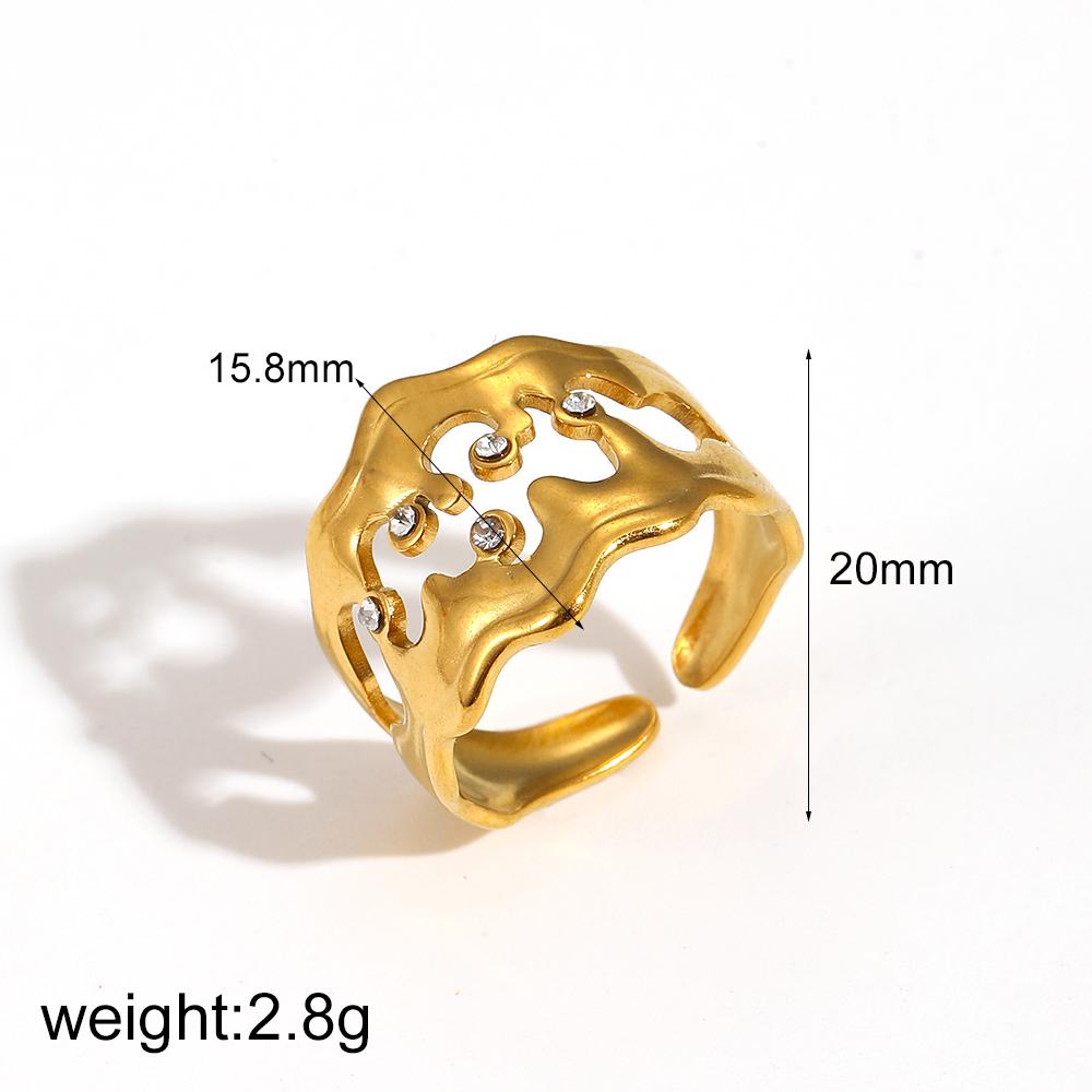 Dainty 18K Gold Plated Stainless Steel Turquoise Zircon Rings Lava Hammered Texture Evil Eyes Rectangle Rings Jewelry