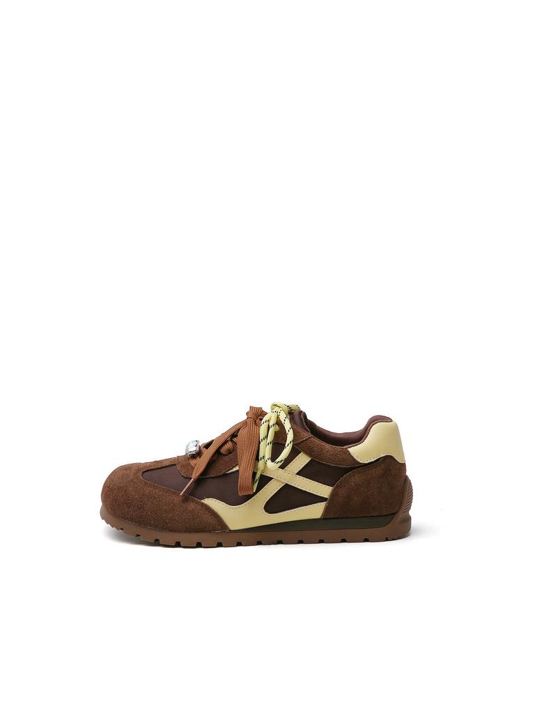 Zhang Jingyi has the same retro brown German training shoes for women's 2025 autumn new contrasting color casual versatile Forrest Gump sports shoes