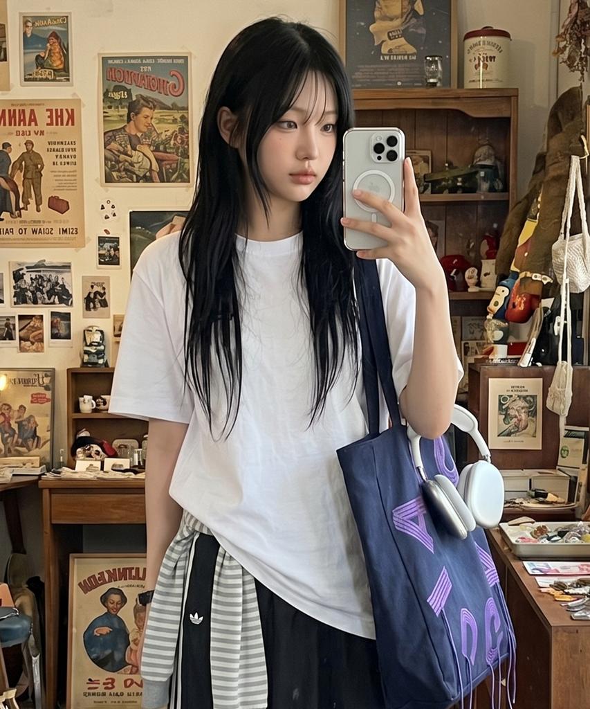 BASIC HOUSE Uni Layered Round Short Sleeve T-Shirt Standard Length White (+4Cm) Lats0114