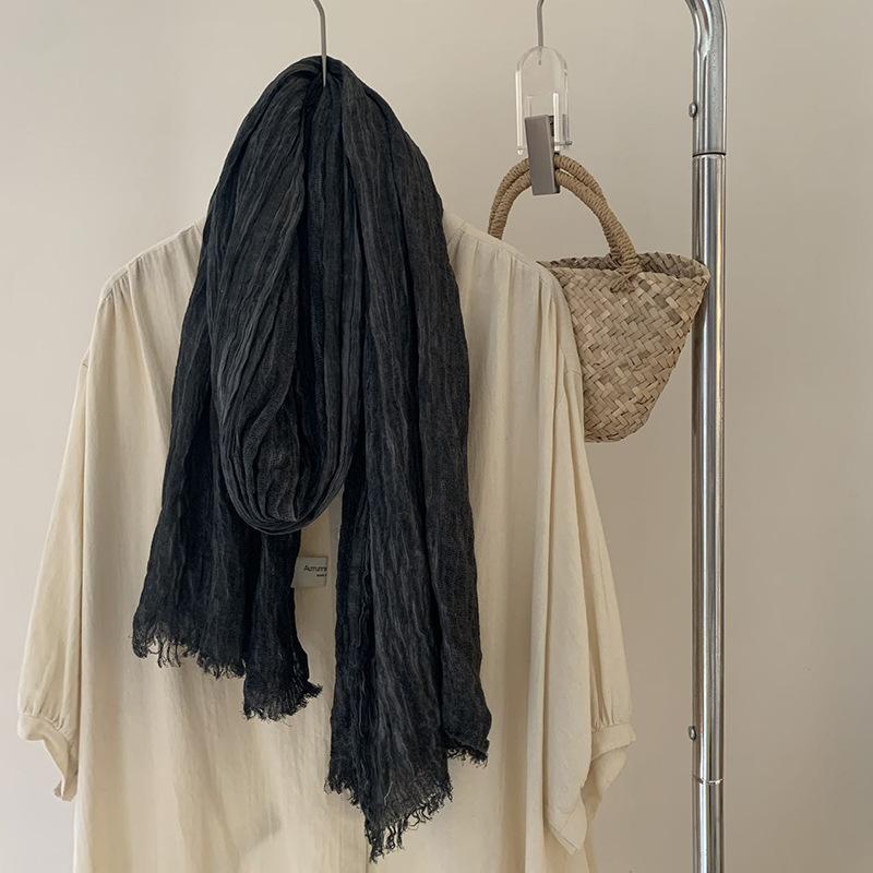 Autumn and Winter New Retro Artistic Cotton and Linen Scarf Solid Color Shawl Warm Scarf