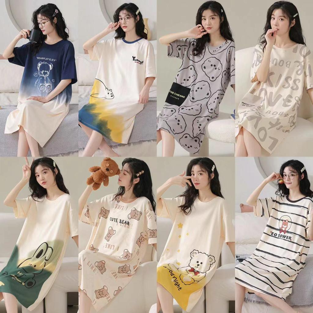 Plus Size Cute Cartoon Women’s Summer Sleep Dress - Loose Fit, Short Sleeve, Korean Style