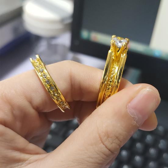2 buc inele pentru femei, bicolore, placate cu aur, strălucitoare, geometrică, strălucitoare, cadouri, pentru nuntă cu incrustație de zirconiu