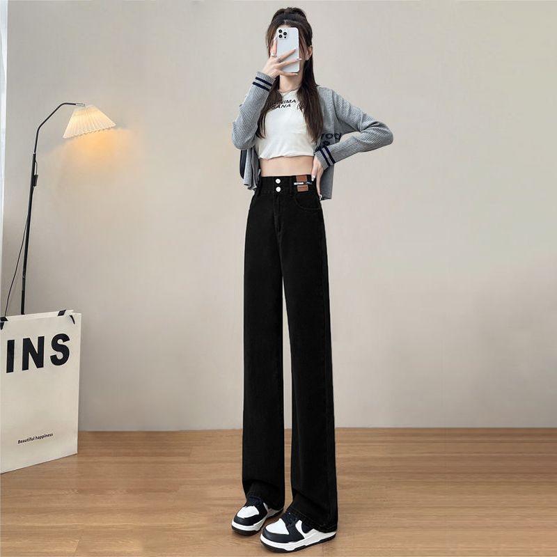 

Ретро Джинсы Женские Осенне-Зимние Универсальные Прямые Свободные С Завышенной Талией Узкие Большого Размера Брюки Клеш Модные 2XL recommends about 130-70kg чёрный