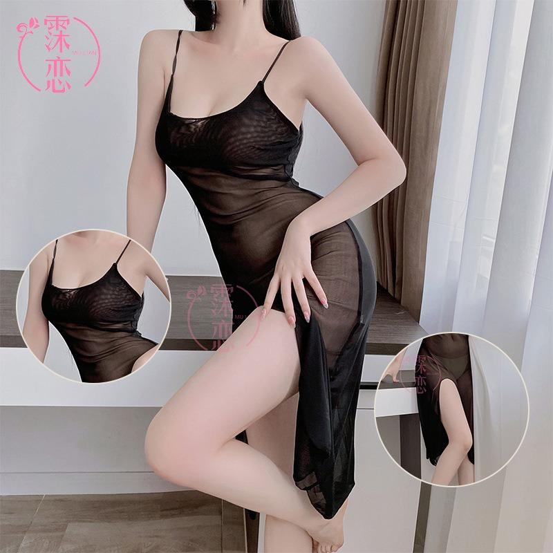 Sexy underwear mesh split suspender skirt Sexy sexy women's pure desire perspective slim dress