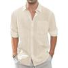 Camicia Casual da Uomo a Maniche Lunghe, Monocolore, Bottoni, Puro Cotone