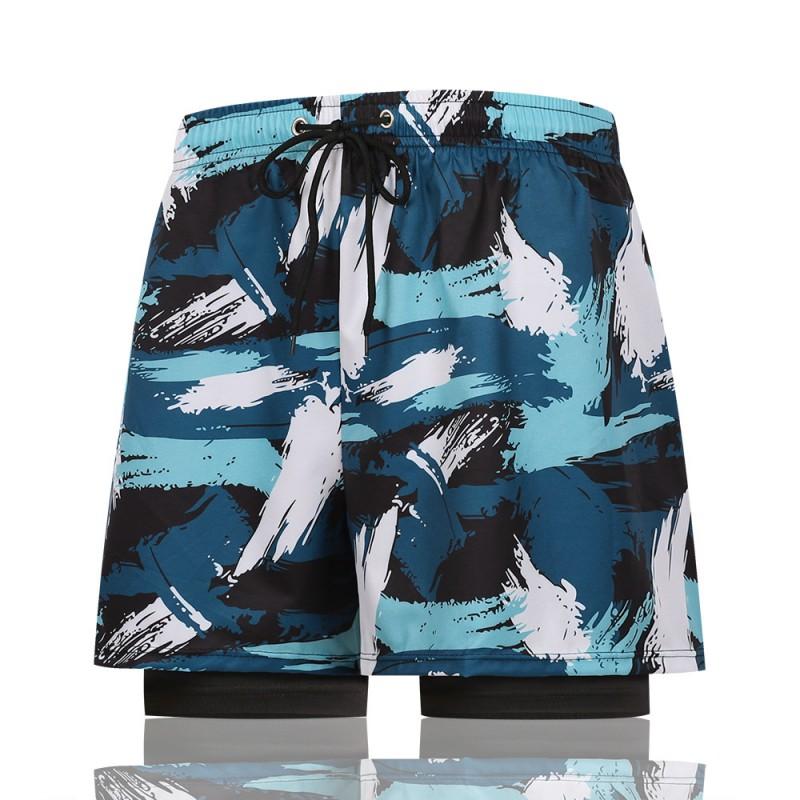 Mens Double-Layer Swim Trunks Quick-Dry Board Shorts Swimming Beach Pool Surfing Water Sports
