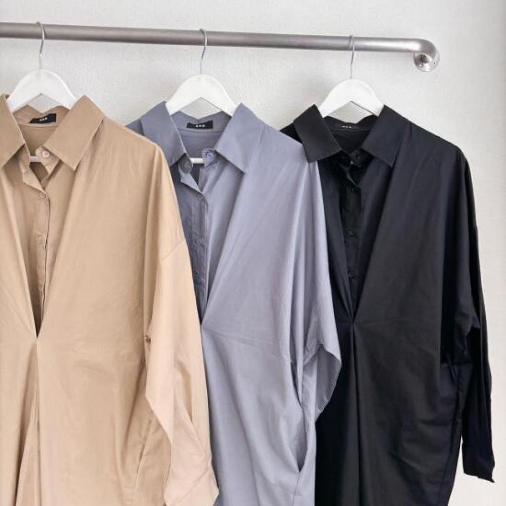 New Arrivals Open Run Big Size Guest Look Shirt Long Dress Pocket Cotton Dress