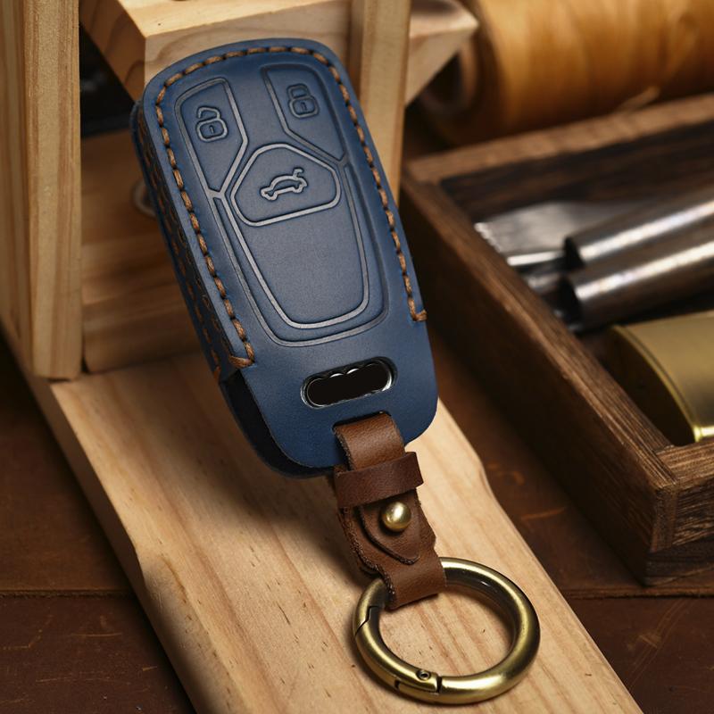 Key Case Cover For Car For A4 B9 A5 A6 8S 8W Q5 Q7 4M S4 S5 S7 TT TTS TFSI RS Leather Chain Key Bags Protector Keychain