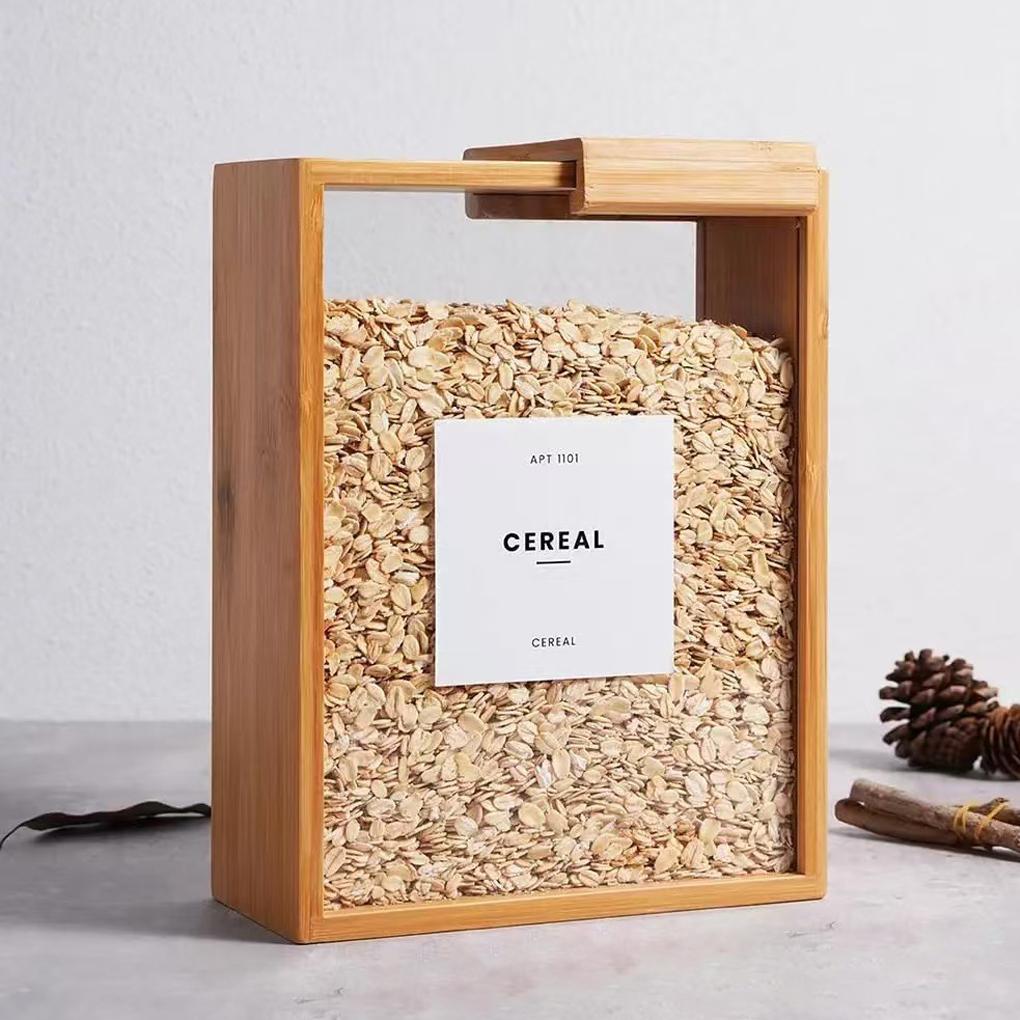 Simple Wooden Grain Storage Box - Used for Storing Oatmeal, Grains, and Food Environmentally Friendly Bamboo Cover Storage Box