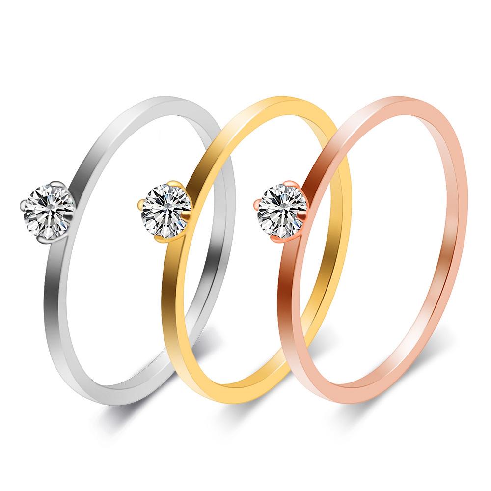 European-American Simple 1MM Stainless Steel Tri-Color Diamond Ring, Versatile Student Fashion Accessory