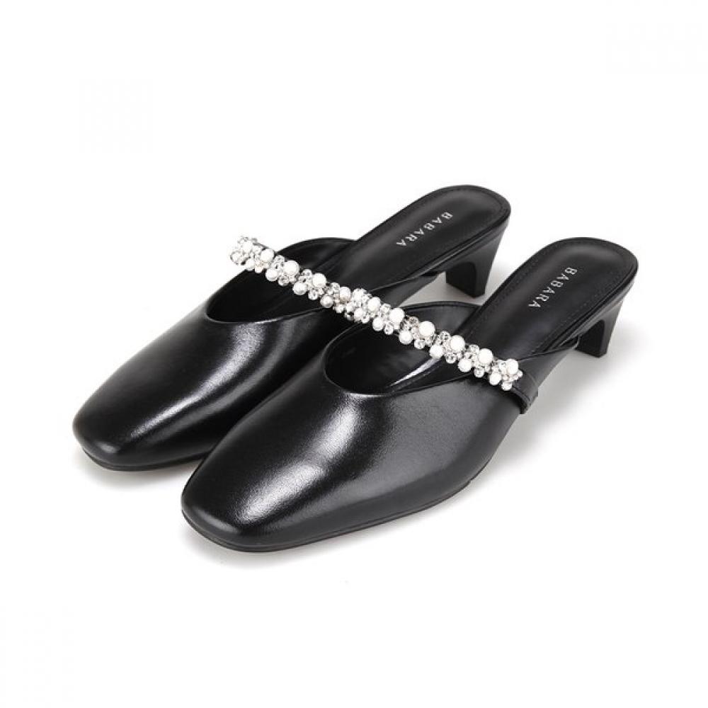 Barbara Lambskin Feminine Round Shape Jewel Band Mule 4cm 2colors Bbj112 225mm