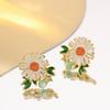 Mori Sweet Temperament Fairy Wind Enamel Drip Glaze Daisy Flower Stud Earrings Gentle Elegant Holiday Wind Earrings