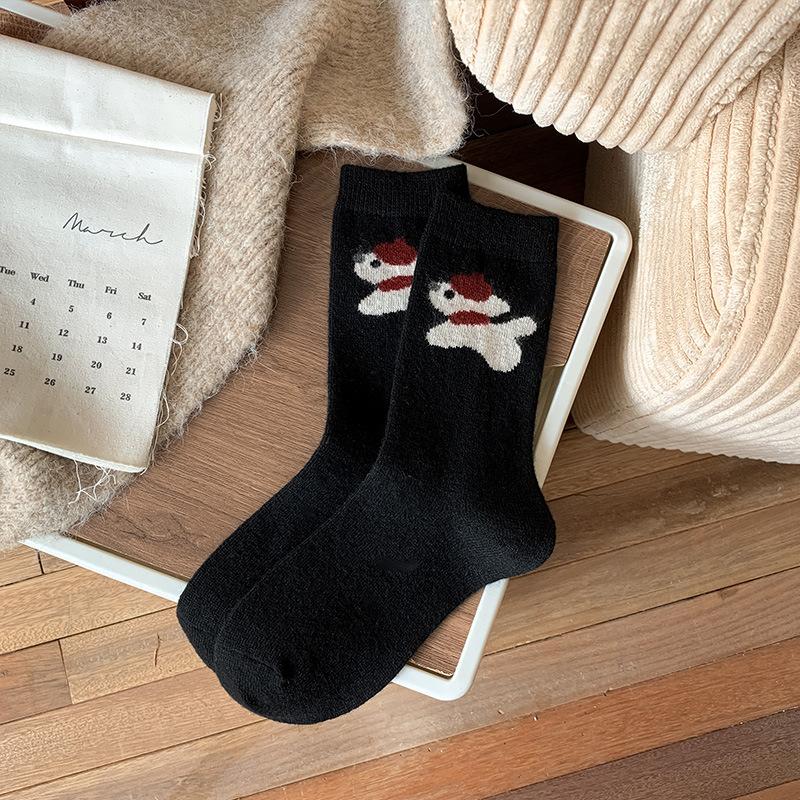 Verdickte Warme Wollsocken für Damen Cartoon Niedlich Schal Welpe Mittellange Socken Vielseitige Stapelsocken Weich Wachsig