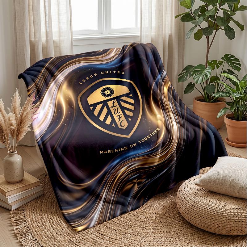 Leeds United Football Print Flannel Blanket, Soft Warm Lightweight Throw Blanket for Sofa Bed Camping