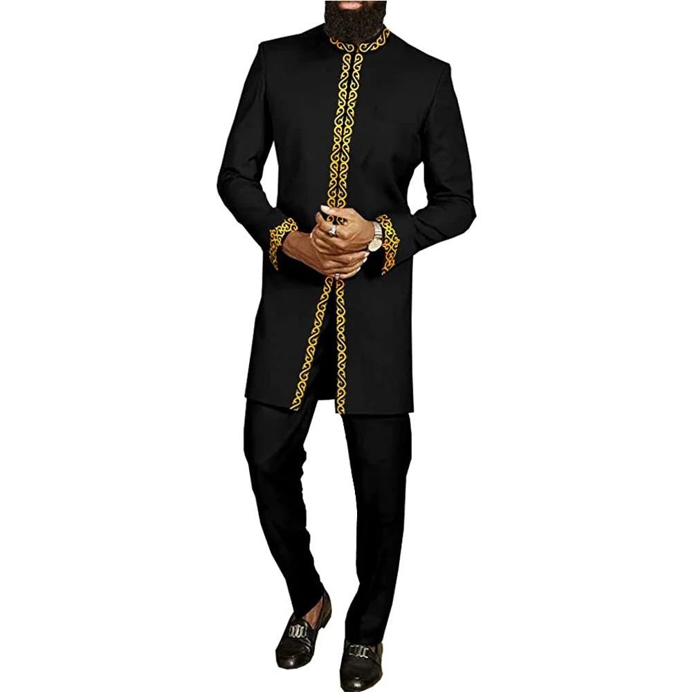 White Kaftan Men's Suit Embroidery Floral Top Pants Kaunda Suit Casual Outfits Wear Traditional 2PCS Set
