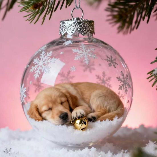 3D Animal Christmas Ball Decoration Dachshund/Tennis/Baseball/Golf Clear Plastic Xmas Ball Ornament for Winter Xmas