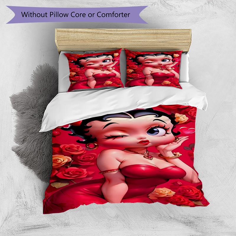 3pcs Duvet Cover Set (1*Duvet Cover + 2*Pillowcase, Without Core),Betty Boop Print Bedding Set, Bedroom Decor, All‑Season, Birthday Gift