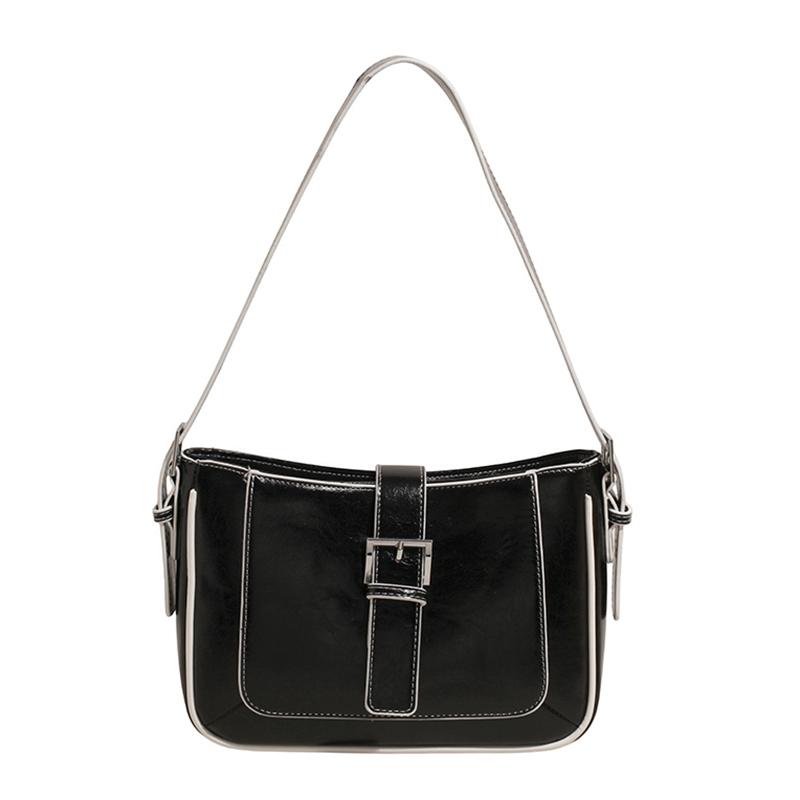 

2025 Fashionable New Glossy PU Square Shoulder Bags Popularity Color Matching Super Cool Stylish Design Armpit Bags for Women чёрный
